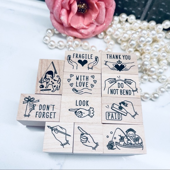 Love for analogue, Hand Signs wood rubber stamps 11pcs set (Made in Japan)
